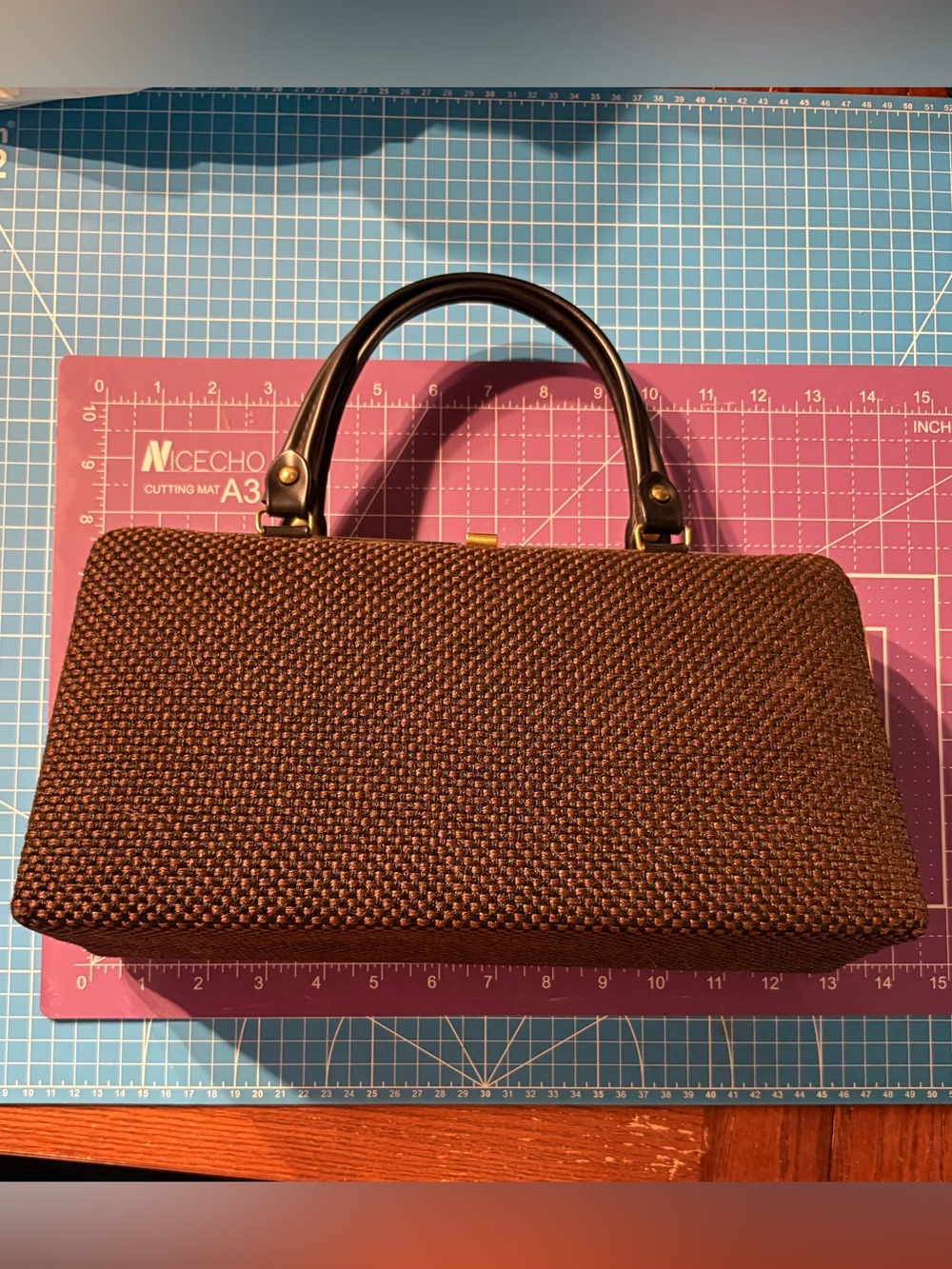 Vintage Dover Dark Brown Black Woven Top-Handle Clutch